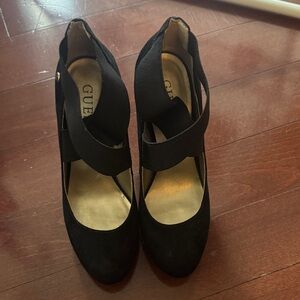 GUESS Black Suede Pointed-Toe Ankle-Strap Pumps